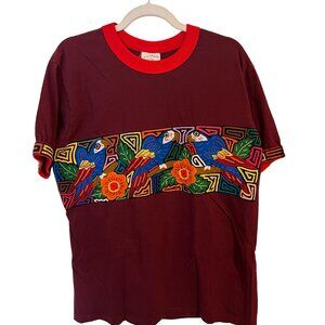 Vintage Mola Style Embroidered T-Shirt from Galapagos Size XL